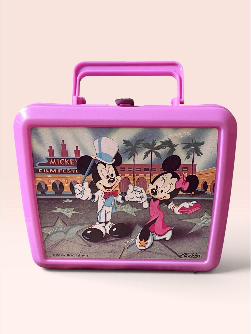 Vintage Aladdin Mickey Mouse & Minnie Mouse Pink Lunch Box Kids Storage Toys
